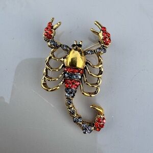 Purple and Orange Rhinestone Gold Scorpion Brooch